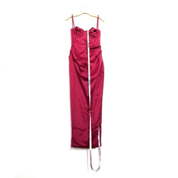NWT House of CB Flora Wine Satin Pleated Corset Bustier Midi Dress Small Prom - Picture 3 of 12